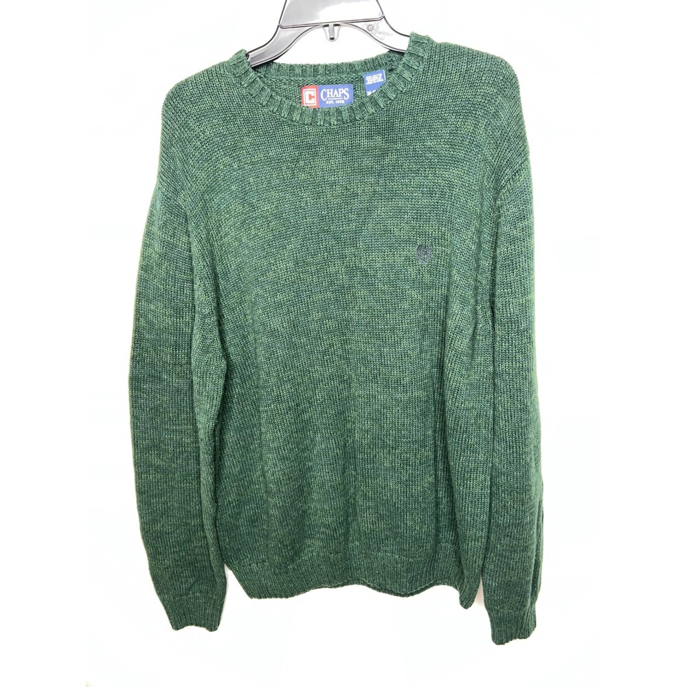 Chaps Mens Forest Green‎ Marled Cotton Crewneck Pullover Sweater XL